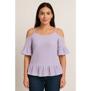 Michael Kors Cold Shoulder Eyelet Ruffle Hem Top‎ Size S Light Purple NWT
